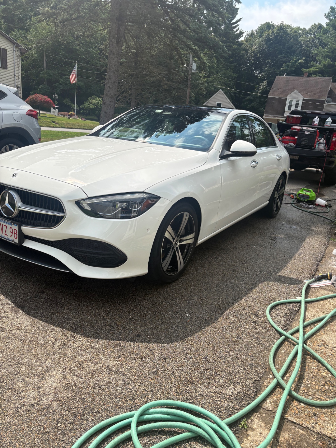 White Mercedes sedan after detailing