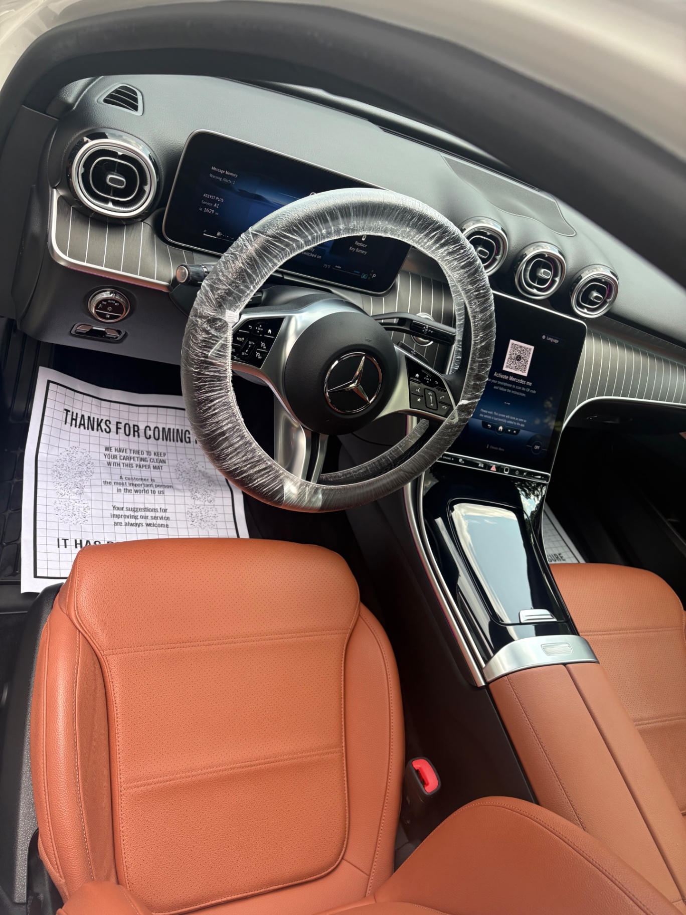Detailed Mercedes interior with brown leather seats