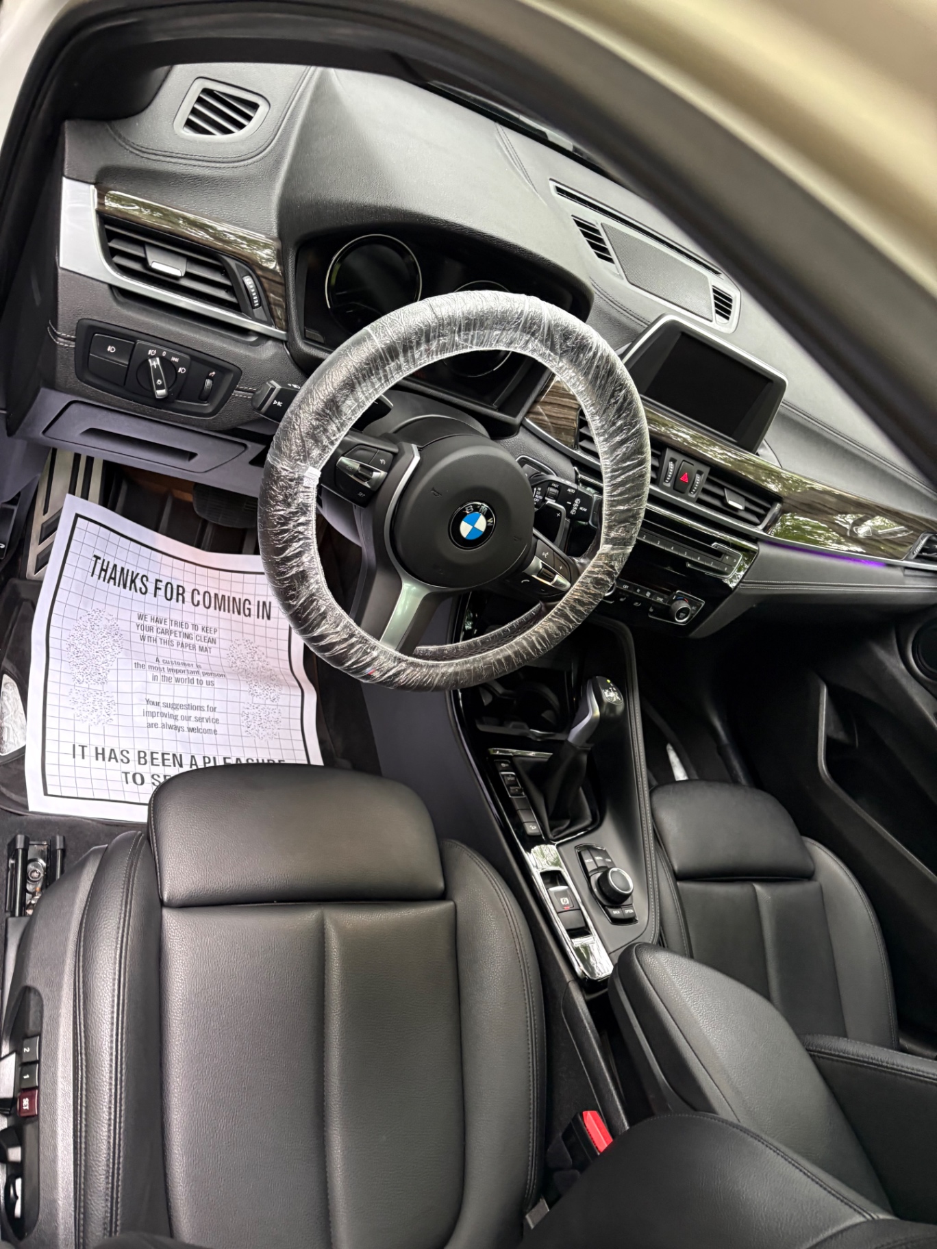Detailed black leather BMW interior